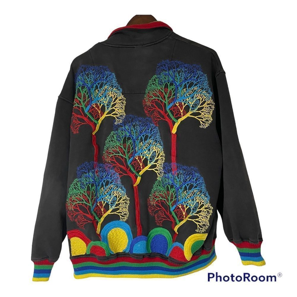 4 fathers mens large jacket coat black rainbow embroidered lgbtq vintage zip